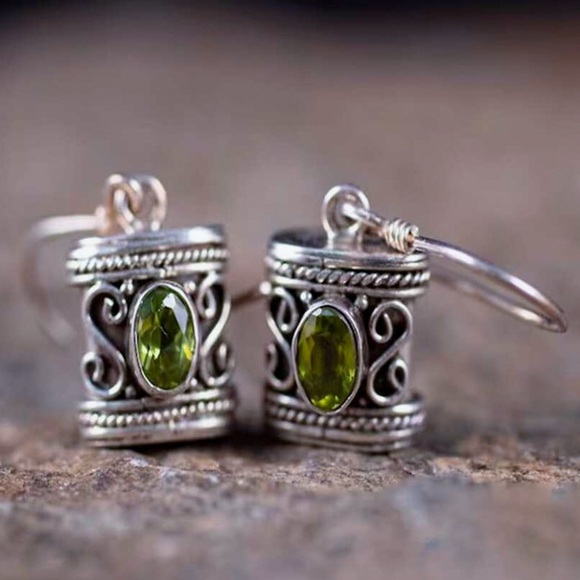 Any 3/$25! Antiqued Silver Green Crystal Drop Earrings - Picture 2 of 5